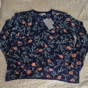 nwt Daniel Rainn Luisa V Neck Floral Cardigan XL Navy+Coral Tulip Print Sweater